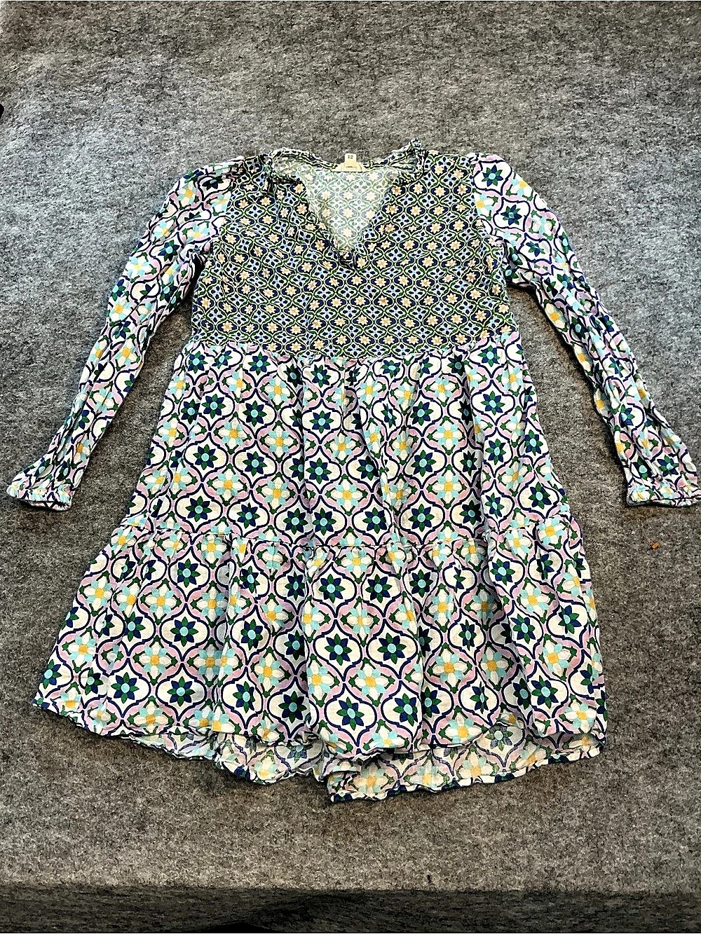 Boden Geometric Mini Dress in Green & White Size 10 Like New